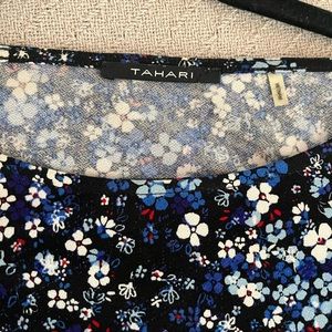 Black w blue floral cold shoulder top